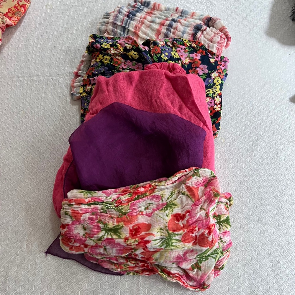 Lot of 5 Womens Scarves Boden Pure J.Jill Floral Striped Pink Purple Multi Wrap